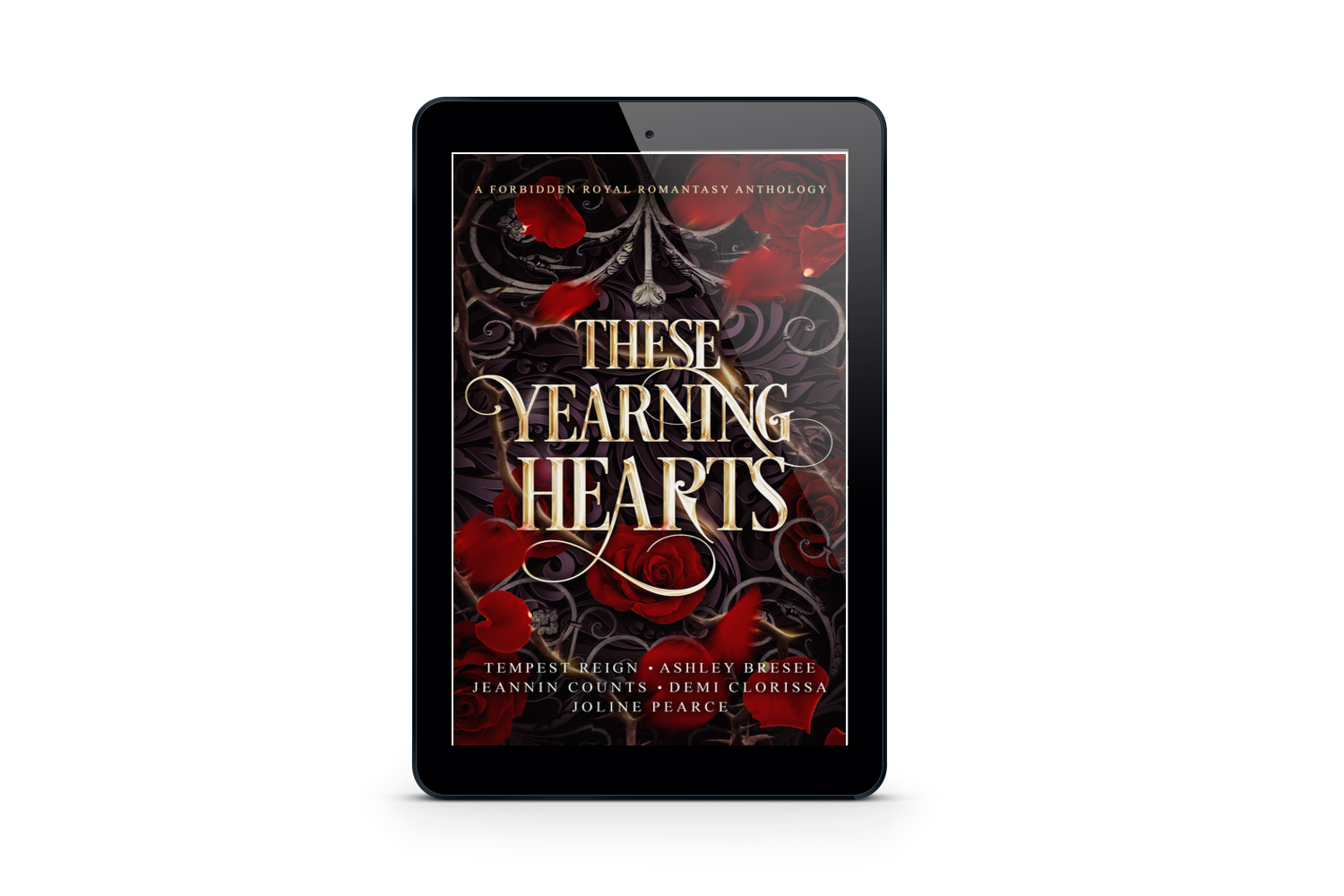 red, gold, and black cover that reads These yearning hearts